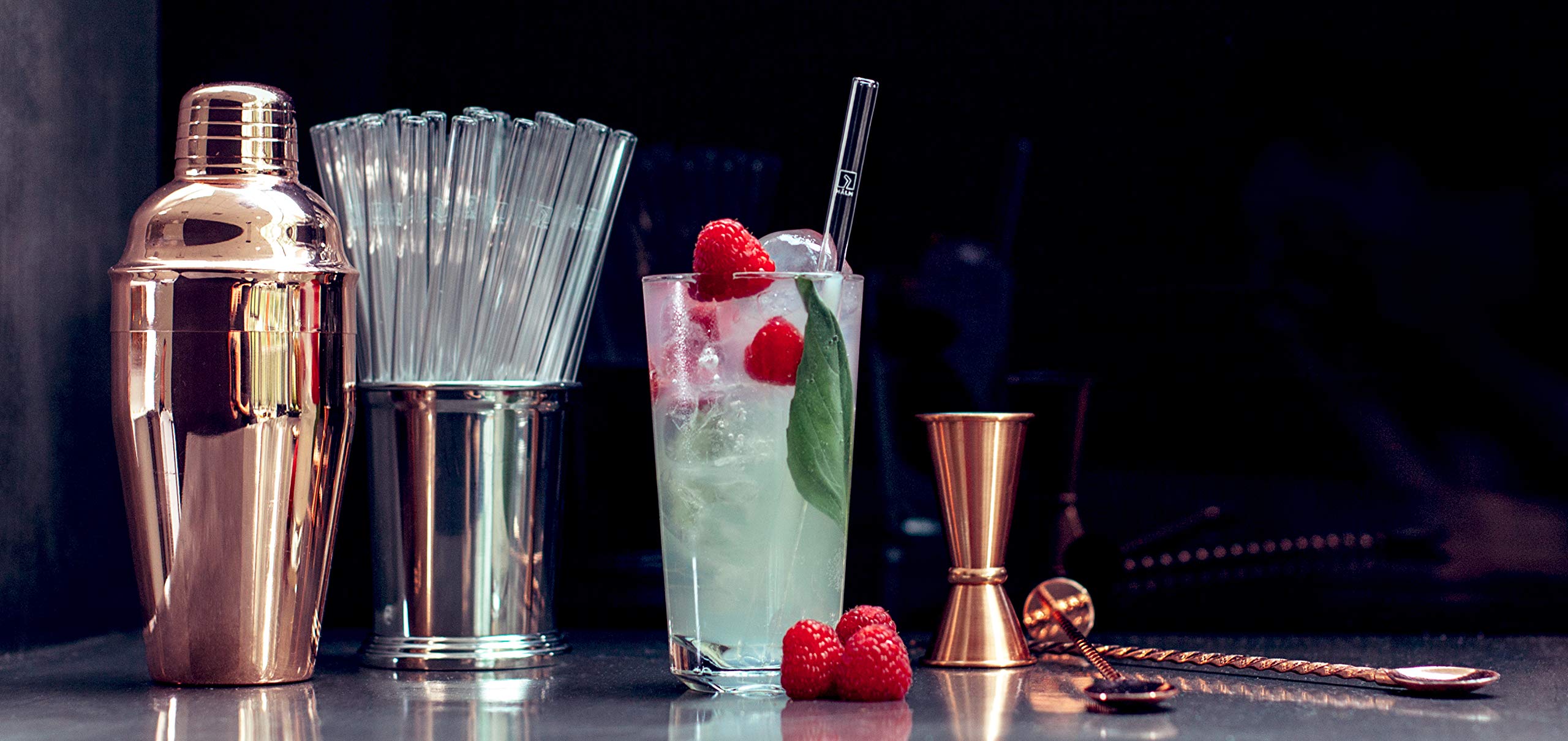 Halm Glass Straws - 6x Reusable 8 inch Drinking Straws clear + Plastic-Free Cleaning Brush - Made in Germany - Dishwasher Safe - Straight - Perfect for Smoothies, Cocktails