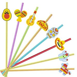 24pcs cinco de mayo fiesta theme beverage cocktail straws for mexico fiesta taco party supplies party favor with 2 pieces straw cleaning brushes, 6 colors straws