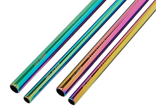 LAST STRAW Sky Blue Velvet Collection – Portable 304 Stainless Steel Cocktail Length Eco-Friendly Drinking Straws - Set of 4 Washable Rainbow Metal Straws + Brush + Velvet Carrying Pouch