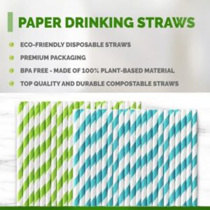 Sage Mountain Biodegradable Paper Drinking Straws for Smoothies, Shakes, and Bubble Teas