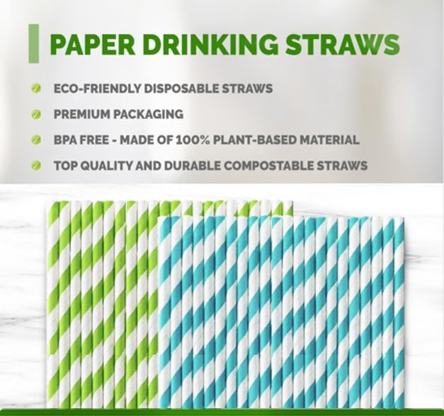 Sage Mountain Biodegradable Paper Drinking Straws for Smoothies, Shakes, and Bubble Teas