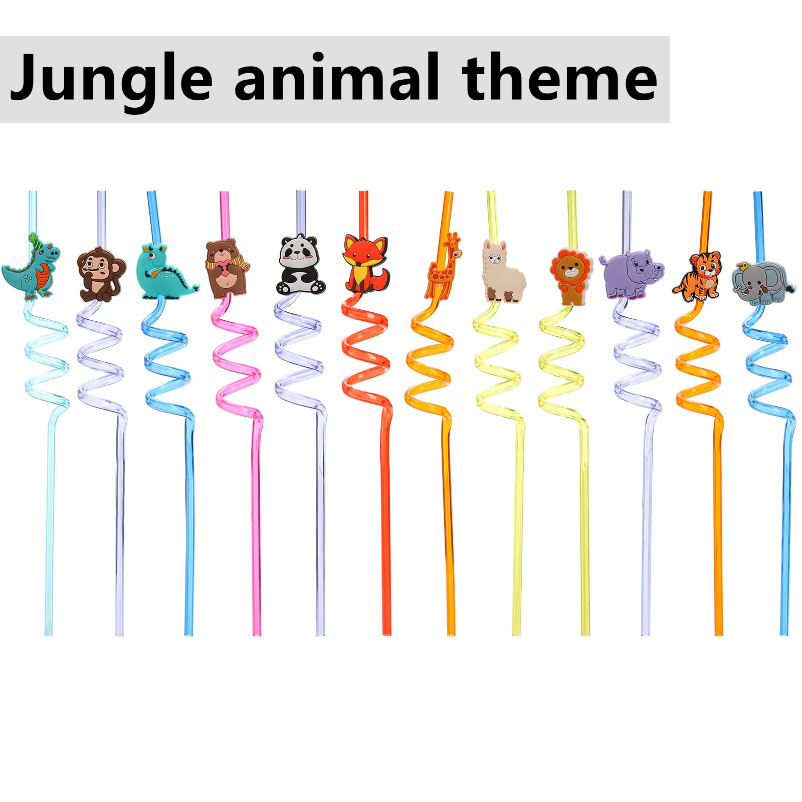 Dicunoy 40 PCS Jungle Animal Plastic Drinking Straws, Reusable Sea Animal Birthday Party Supplies Straws, Colorful Fun Twisty Straws for Under the Sea, Woodland, Kid Party Favors Decorations