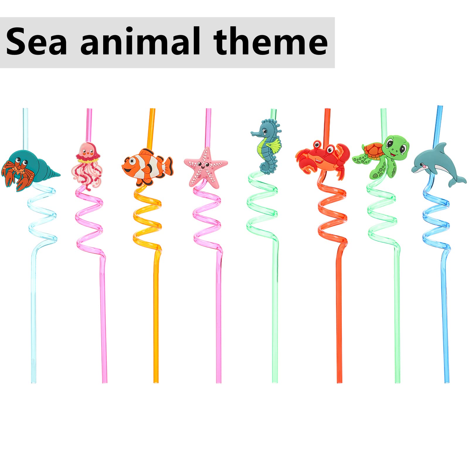 Dicunoy 40 PCS Jungle Animal Plastic Drinking Straws, Reusable Sea Animal Birthday Party Supplies Straws, Colorful Fun Twisty Straws for Under the Sea, Woodland, Kid Party Favors Decorations