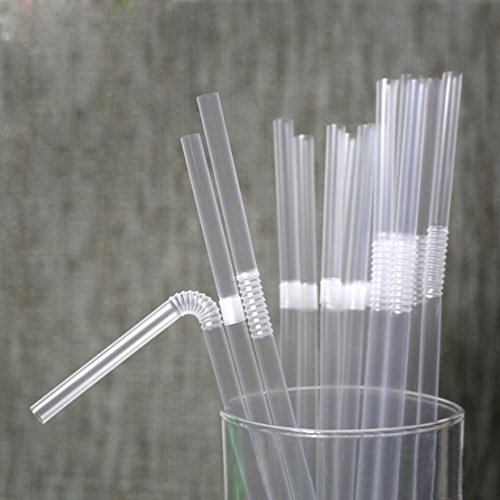 TIENO 100 Pieces Clear Disposable Drinking Straws Flexible Plastic Soda Smoothies Straw with Individual Packing