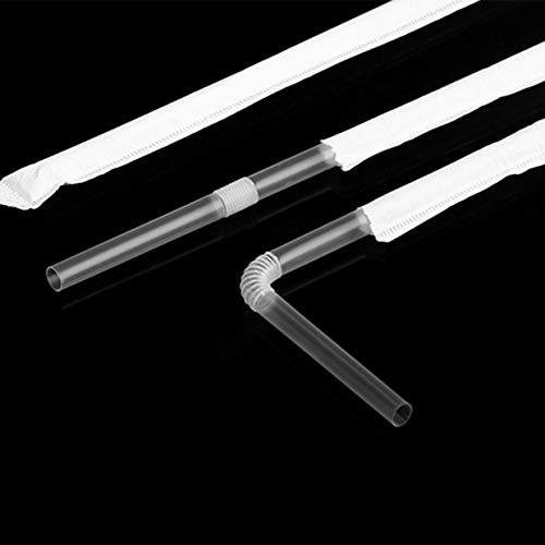 TIENO 100 Pieces Clear Disposable Drinking Straws Flexible Plastic Soda Smoothies Straw with Individual Packing