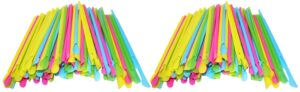 set of 200 sno-cone straw spoons! bright colors - 8"x.25"- perfect for milkshakes, shaved ice, kid's parties, root beer floats and more!