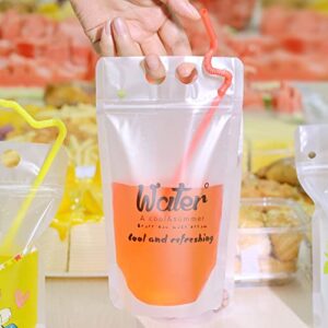 24 Set Drink Pouches Beverage Juice Bags with Straws and Zipper Drinking Cups for Birthday Cheers Stand-up Carnival Party Favor