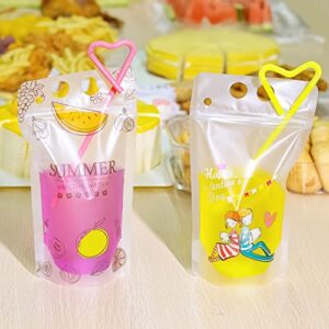 24 Set Drink Pouches Beverage Juice Bags with Straws and Zipper Drinking Cups for Birthday Cheers Stand-up Carnival Party Favor