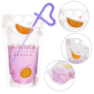 24 Set Drink Pouches Beverage Juice Bags with Straws and Zipper Drinking Cups for Birthday Cheers Stand-up Carnival Party Favor