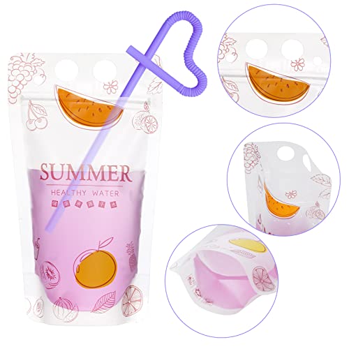 24 Set Drink Pouches Beverage Juice Bags with Straws and Zipper Drinking Cups for Birthday Cheers Stand-up Carnival Party Favor