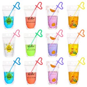 24 Set Drink Pouches Beverage Juice Bags with Straws and Zipper Drinking Cups for Birthday Cheers Stand-up Carnival Party Favor