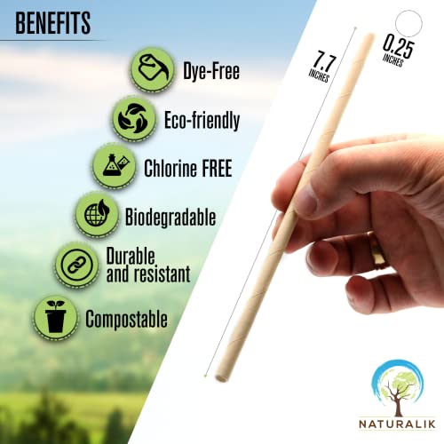 Naturalik 100-Pack Extra Durable Biodegradable Paper Straws - Dye-Free- Eco-Friendly Sturdy Paper Straws Bulk- Drinking Straws for Smoothies, Restaurants and Party Decorations, 7.7" (Brown 100ct)