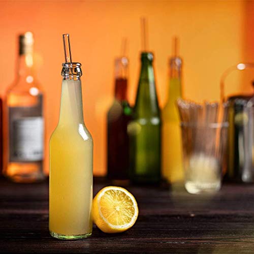 Halm Glass Straws - 6x 11 inch Long Straight Drinking Straws for Bottles + Plastic Free Cleaning Brush - Dishwasher Safe - Sustainable, Water Bottles