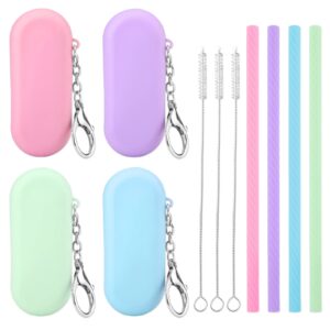 prasacco 4 sets silicone straws reusable straws with case foldable straws portable drinking straws for travel party