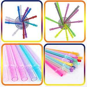 24Pcs Reusable Drinking Straw by WerkaSi, 10.6-inch 12Pcs Long Clear Plastic Straws and 9-inch 12Pcs Boba Colored Straws with 2Pcs Straw Brushs