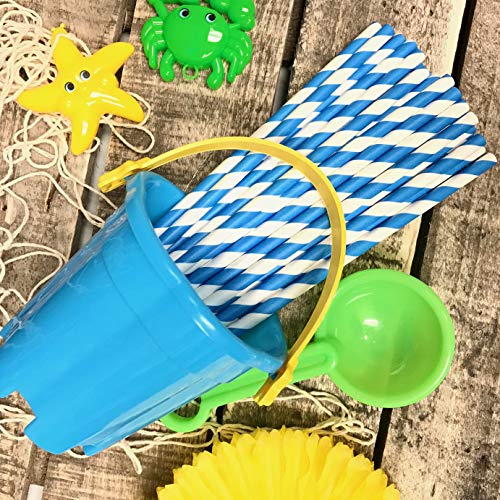 Paper Straws - Blue White - Stripe Chevron Polka Dot - 7.75 Inches - 100 Pack - Outside the Box Papers Brand