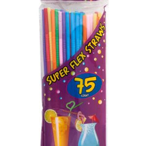 LaMi 75 Super Flex Straws, Plastic Assorted Colors