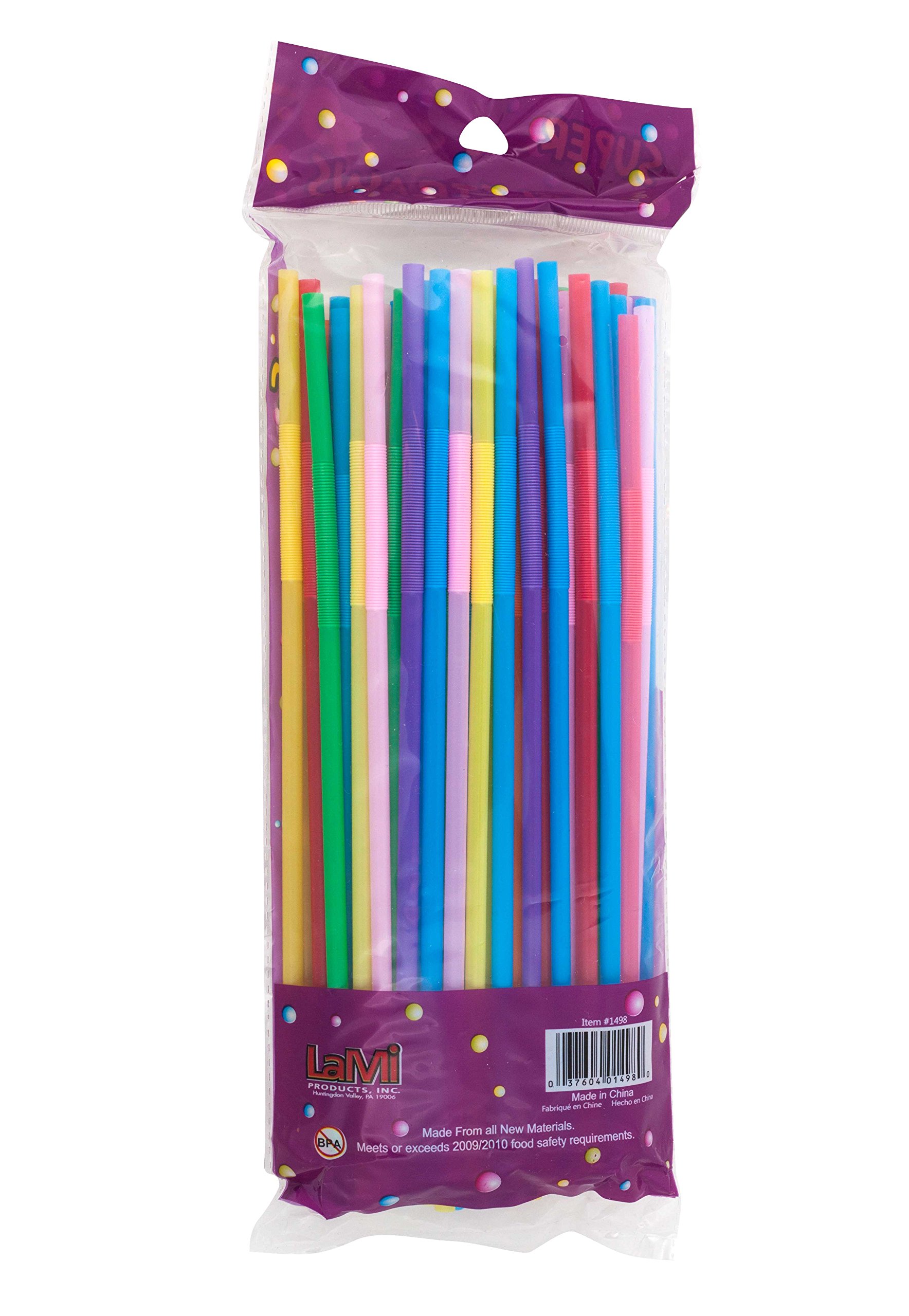 LaMi 75 Super Flex Straws, Plastic Assorted Colors