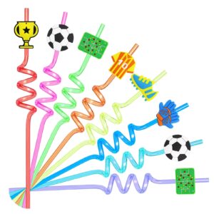 24pcs soccer straws, soccer party favors decorations supplies with 2pcs cleaning brushes reusable soccer football plastic straws as birthday party supplies decorations sports party favors decorations
