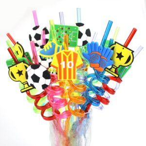 24PCS Soccer Straws, Soccer Party Favors Decorations Supplies with 2PCS Cleaning Brushes Reusable Soccer Football Plastic Straws as Birthday Party Supplies Decorations Sports Party Favors Decorations