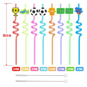 24PCS Soccer Straws, Soccer Party Favors Decorations Supplies with 2PCS Cleaning Brushes Reusable Soccer Football Plastic Straws as Birthday Party Supplies Decorations Sports Party Favors Decorations