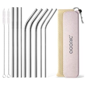 reusable straws with case, metal straw reusable straws drinking straws portable eco friendly straight and curved stainless steel straws 8 set with 2 straw cleaner
