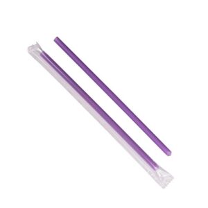 Karat C9072 7.75" Giant Straws (8mm Diamater), Poly-Wrapped, Diagonal Cut, Solid Purple (Case of 5000)