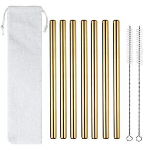 7 pcs 8.5" reusable boba drinking straws 304 stainless steel straws set with 2 cleaning brushes wide metal straw for bubble tea milkshakes smoothie bar accessory (gold)