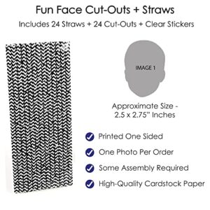 Big Dot of Happiness Fun Face Cutout Paper Straw Decor - Custom Photo Head Cut Out Striped Decorative Straws - Upload 1 Photo - Set of 24