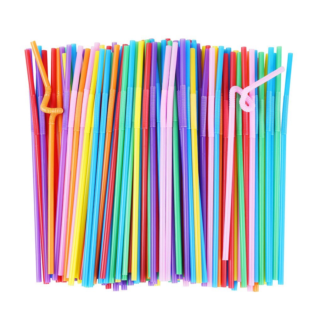 ALINK 200 Colorful Flexible Straws + 100 Gold Pink Paper Straws