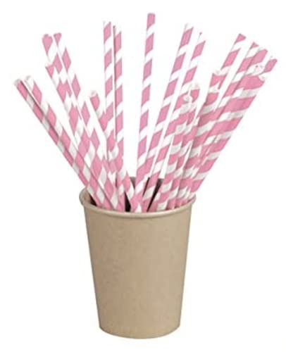 PacknWood 210CHP19PINK Pink Striped Paper Straws