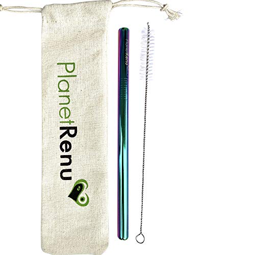 4 Reusable Stainless Steel Boba/Smoothie Straws + 1 Cleaner - no more plastic straws! (Rainbow)