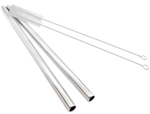 super big drinking straws set 12" extra long 1/2" extra wide reusable 304 food-grade 18/8 stainless steel for frozen drinks boba bubble tea smoothies and shakes - set of 2 with 2 cleaning brushes