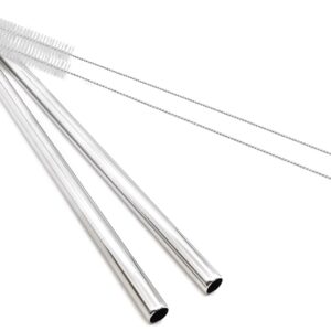 Super Big Drinking Straws Set 12" Extra Long 1/2" Extra Wide Reusable 304 Food-Grade 18/8 Stainless Steel for Frozen Drinks Boba Bubble Tea Smoothies and Shakes - Set of 2 with 2 Cleaning Brushes