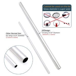 Super Big Drinking Straws Set 12" Extra Long 1/2" Extra Wide Reusable 304 Food-Grade 18/8 Stainless Steel for Frozen Drinks Boba Bubble Tea Smoothies and Shakes - Set of 2 with 2 Cleaning Brushes