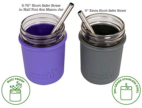 Extra Short 5" Safer Stainless Steel Straws for 12oz Thermos Funtainer, Cocktails, Small Glasses or Cups (4 Pack + Cleaning Brush)