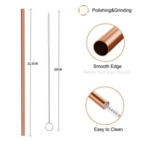 Copper Drinking Straws Gift Set- 8.5 inch Long Authentic Handcrafts Copper Straws with Cleaning Brush for Moscow Mule Mug (Set of 4)