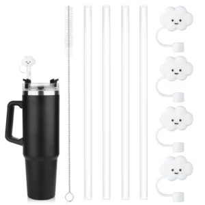4pcs 11.8inch replacement straws for stanley adventure travel tumbler 40oz, plastic replacement straw with cleaning brush and reusable 0.4inch cloud straw tip covers for stanley 40oz water jugs