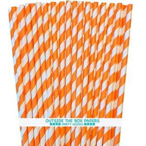 stripe paper straws - party supply - orange white - 7.75 inches - pack of 100 - outside the box papers brand