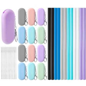 12 set reusable collapsible straws with case silicone travel straws foldable portable drinking straws with carry case and cleaning brushes for home party travel picnic