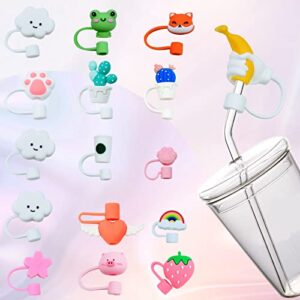 16 pcs straw covers cap, silicone straw toppers cute straw caps covers dustproof straw tips cover 6-8mm cup straw stopper straw plugs for tumblers reusable glass metal party drinking straws