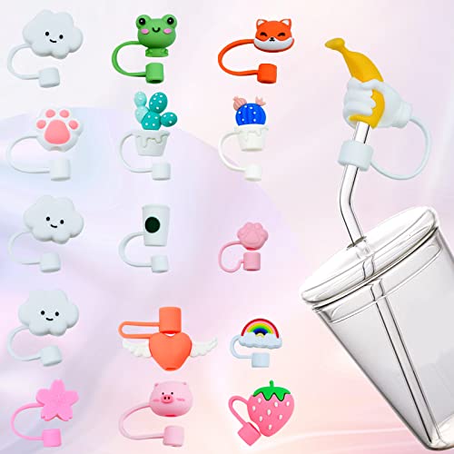 16 Pcs Straw Covers Cap, Silicone Straw Toppers Cute Straw Caps Covers Dustproof Straw Tips Cover 6-8mm Cup Straw Stopper Straw Plugs for Tumblers Reusable Glass Metal Party Drinking Straws