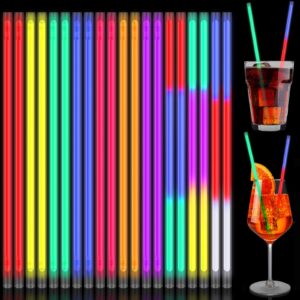 lallisa 100 pcs halloween glow in the dark straws light up straws neon drinking straws 8 inch multicolor reusable plastic straws for 80s party halloween football birthday party favors