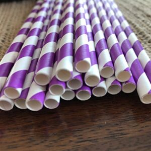 Striped Paper Straws - Purple White - 7.75 Inches - Pack of 100 Outside the Box Papers Brand