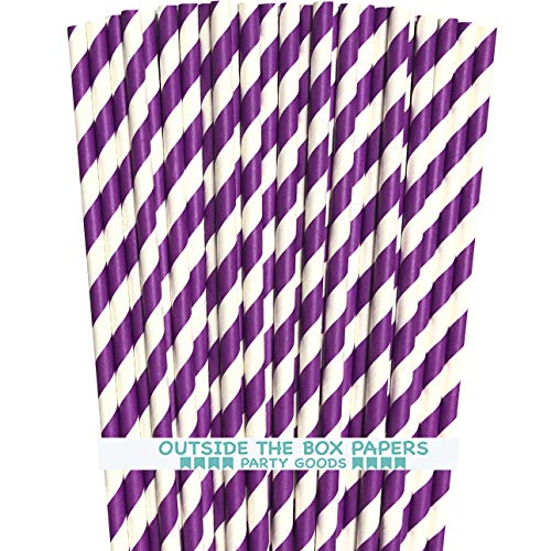 Striped Paper Straws - Purple White - 7.75 Inches - Pack of 100 Outside the Box Papers Brand