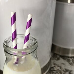 Striped Paper Straws - Purple White - 7.75 Inches - Pack of 100 Outside the Box Papers Brand