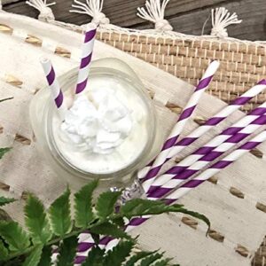 Striped Paper Straws - Purple White - 7.75 Inches - Pack of 100 Outside the Box Papers Brand