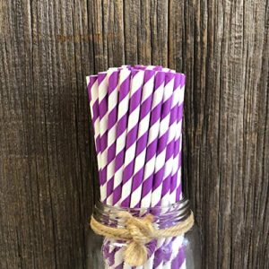 Striped Paper Straws - Purple White - 7.75 Inches - Pack of 100 Outside the Box Papers Brand