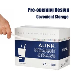 ALINK 1000 Count Assorted Colored Plastic Disposable Drinking Straws, Individually Wrapped Straight Party Straws - 7.75" x 0.23"