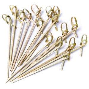 partywoo bamboo cocktail picks, 300 counts 4.1 inch bamboo skewers, cocktail toothpicks for appetizers, cocktail skewers, cocktail sticks, food pick for appetizers, cocktail party, bbq (knotted end)